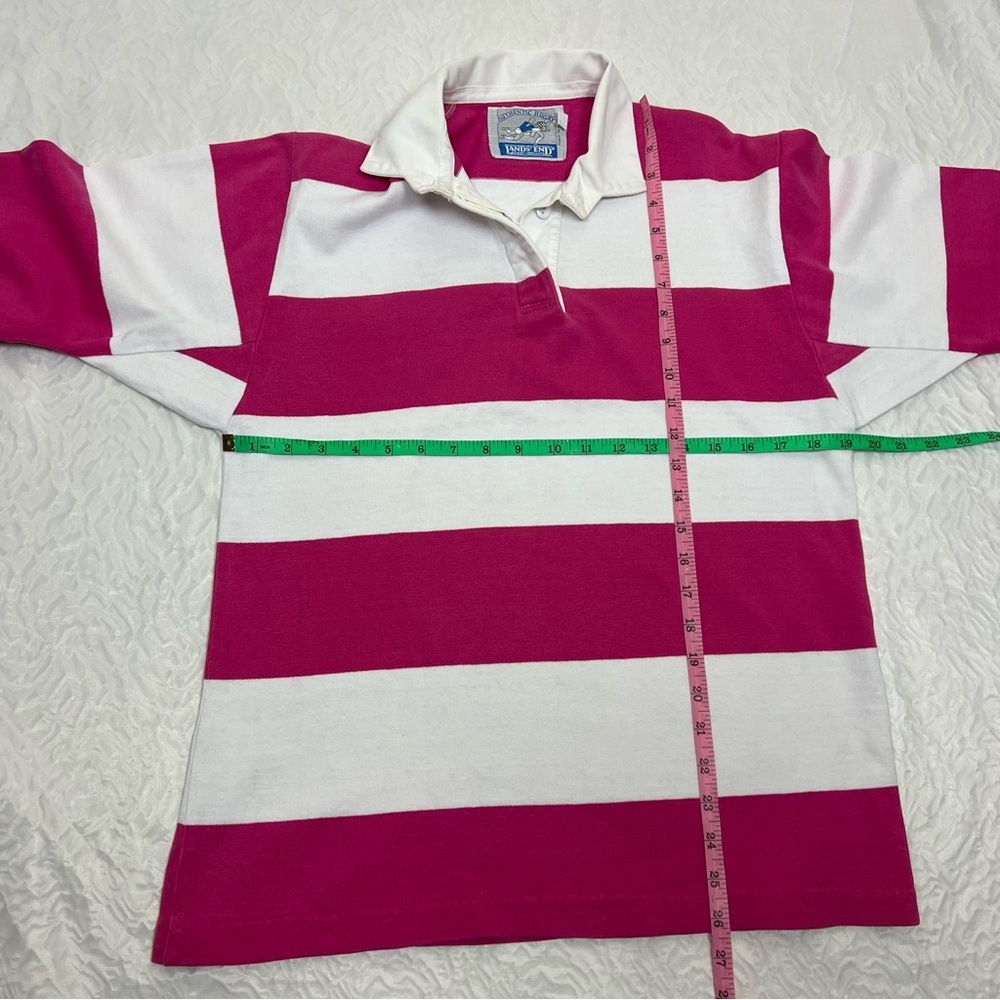 Authentic Lands’ End Vintage Rugby Shirt – Pink & White Stripe – Women’s M - Picture 3 of 9